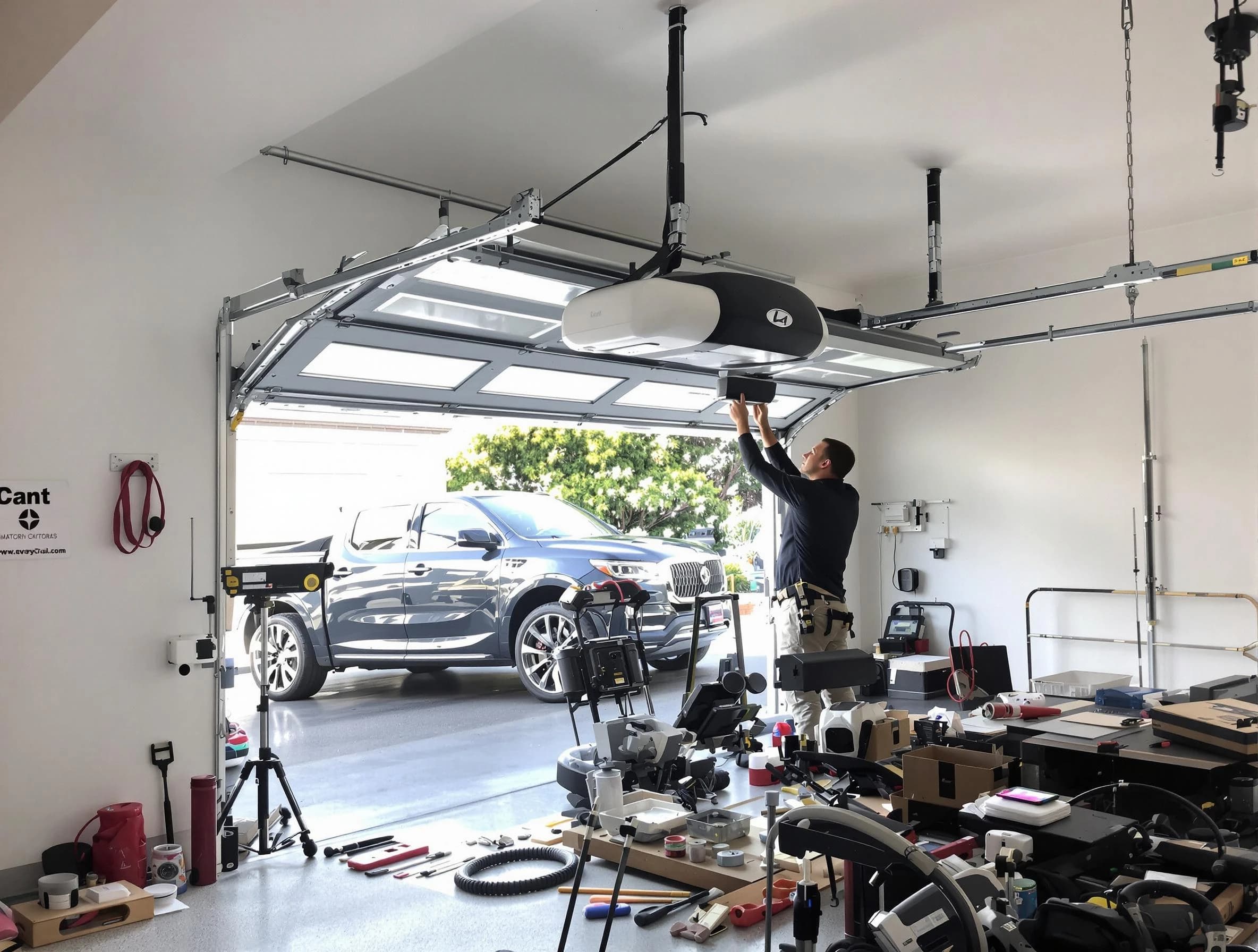 Upper St. Clair Garage Door Repair specialist installing smart garage door opener system in Upper St. Clair home