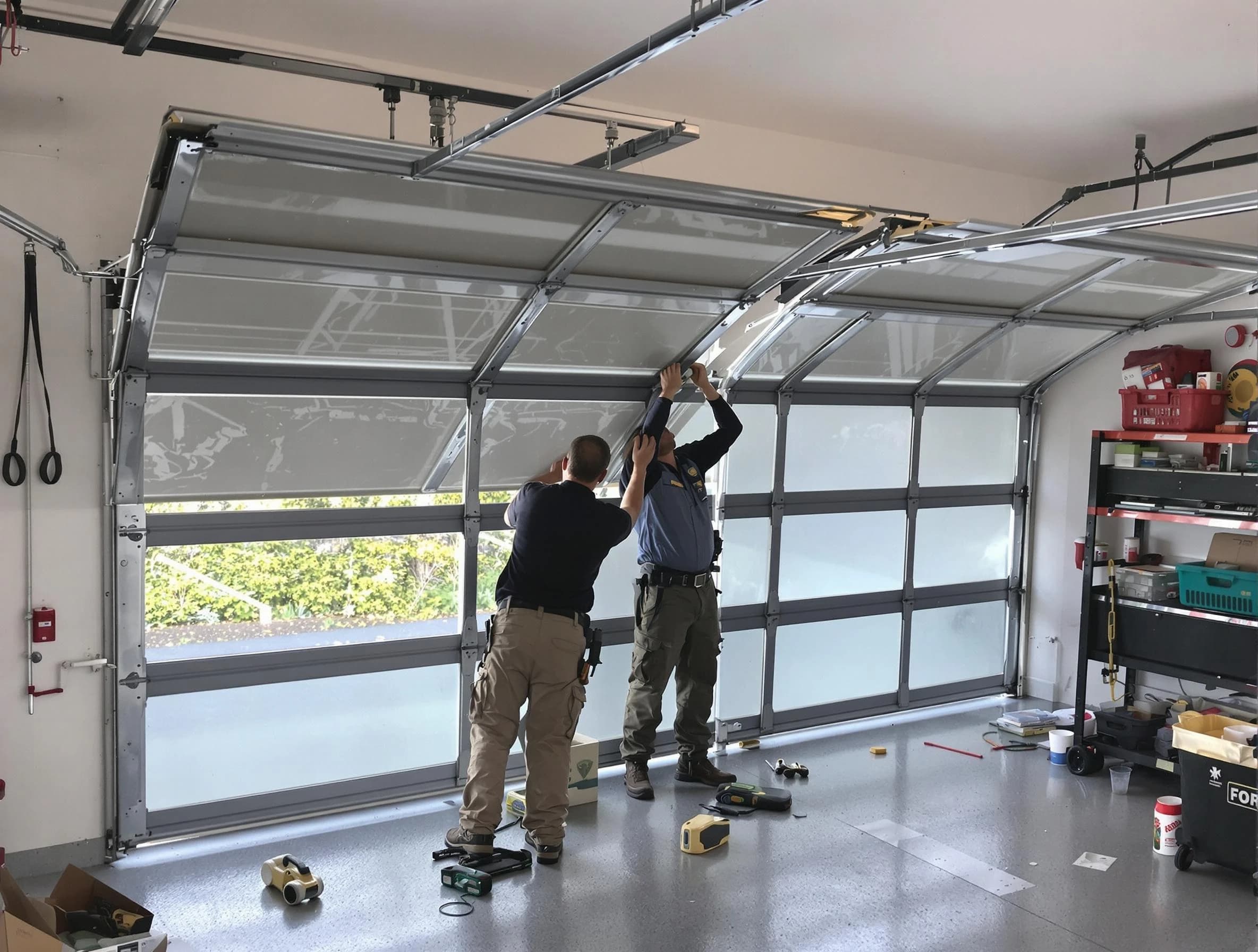 Upper St. Clair Garage Door Repair expert performing precise panel replacement on Upper St. Clair garage door