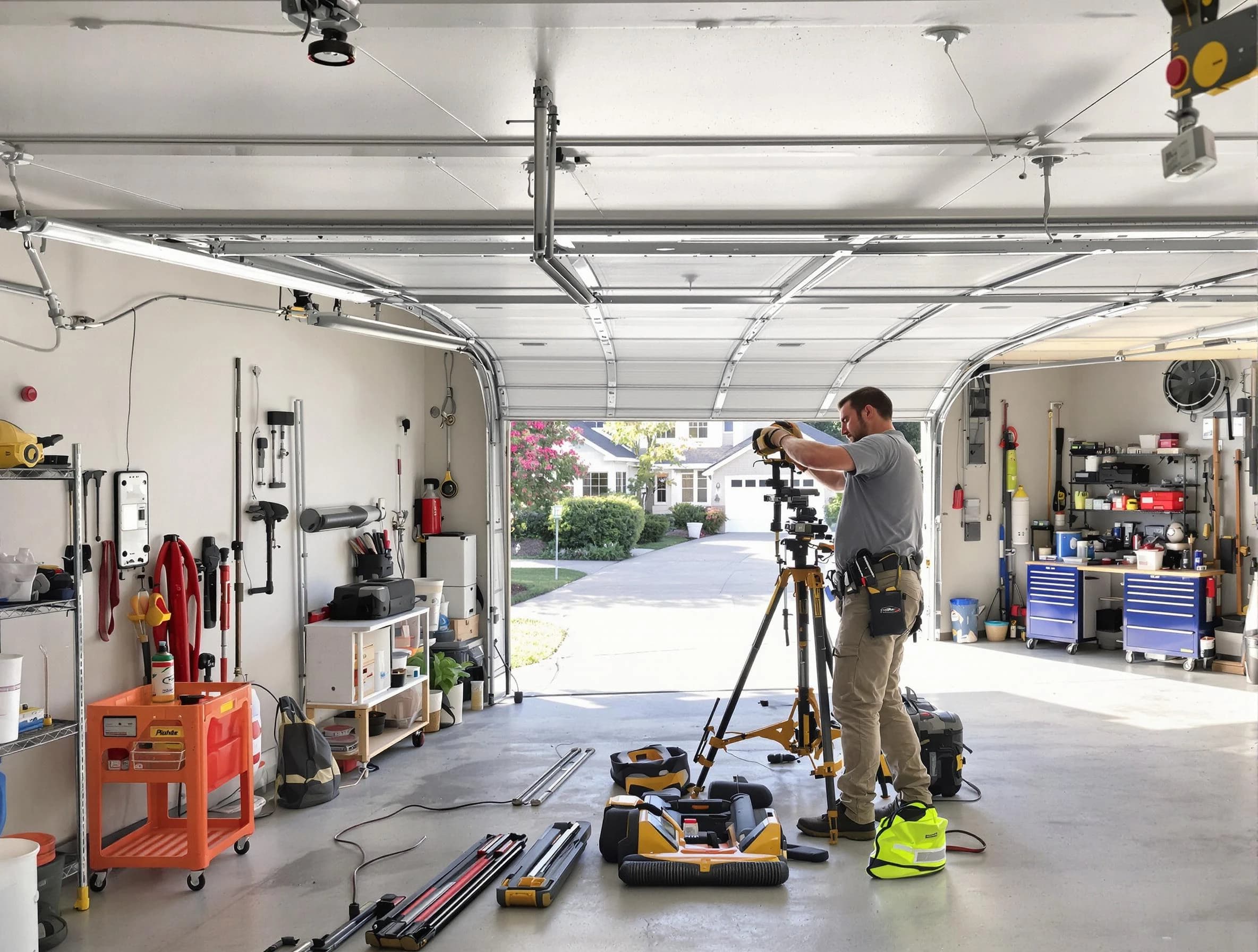 Upper St. Clair Garage Door Repair specialist performing laser-guided track alignment in Upper St. Clair