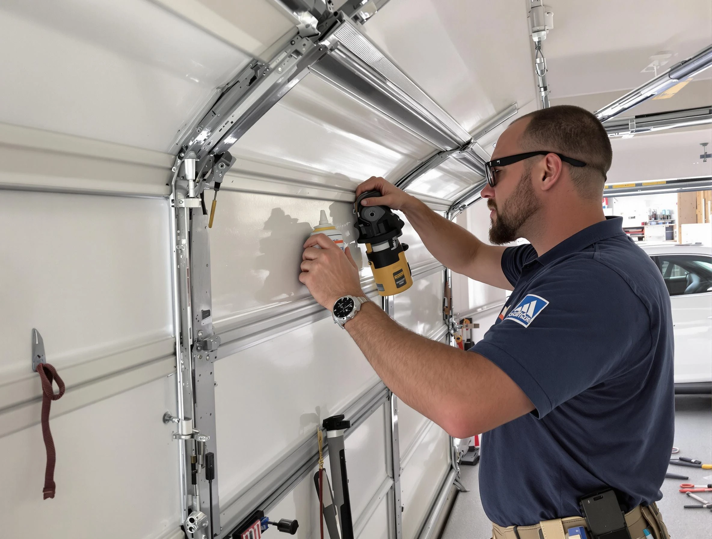 Upper St. Clair Garage Door Repair technician performing comprehensive noise reduction service in Upper St. Clair